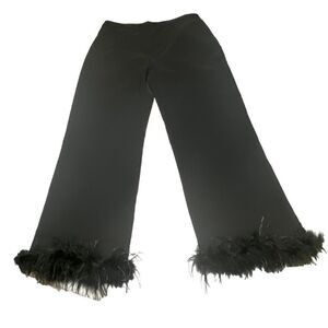 Lulu’s Wms Sz XL Flair for the Fabulous Black Ostrich Feather Straight Leg Pants